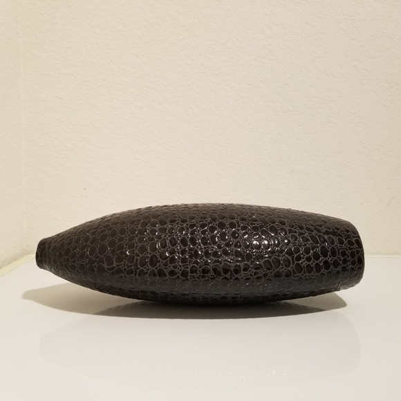 MCM Black Ceramic Oval Vase, 10" tall Crocodile Pattern Black Floral Bud Vase - Picture 7 of 8